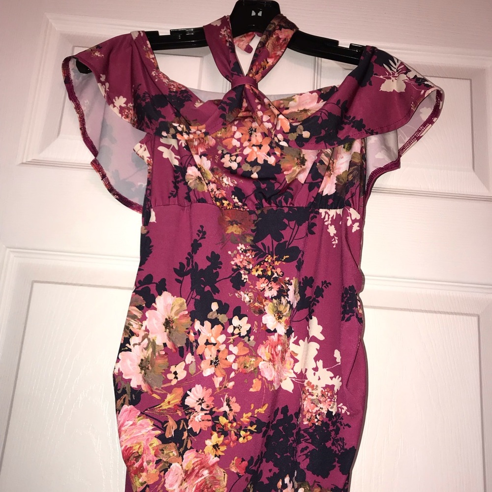 Asos maternity Floral twist ruffle pencil dress S - Picture 5 of 8